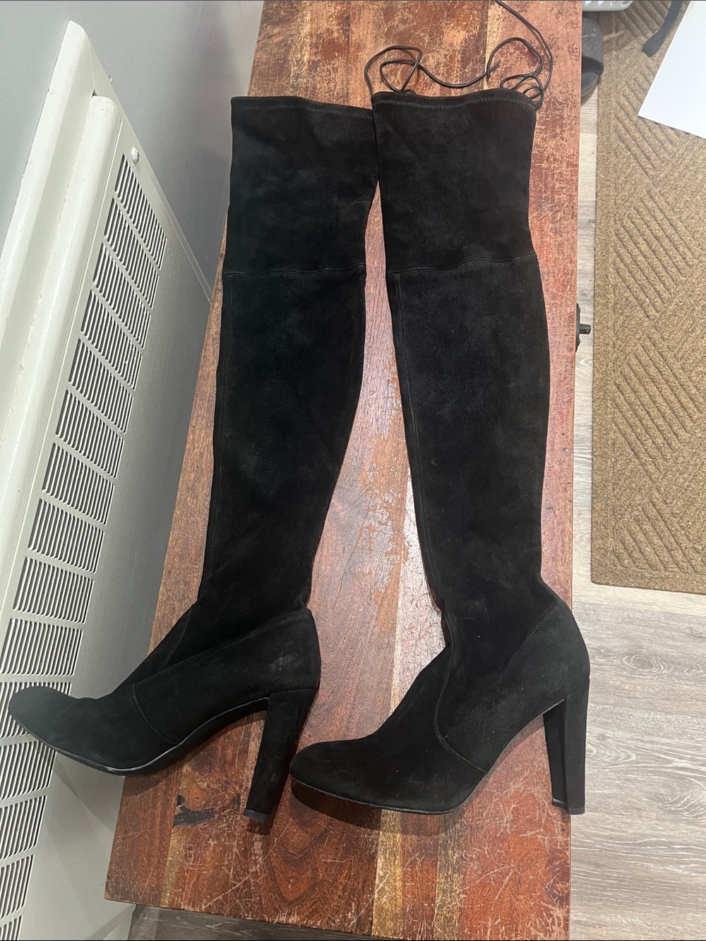 Stuart Weitzman Black Over-The-Knee Suede High-Heel Boots